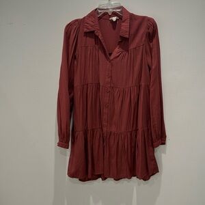 Red collared button up dress